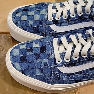 New Vans Old Skool Stacked Platform Woven Denim Blue White Sneakers